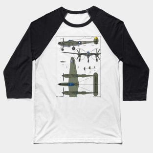 P38 Lightning American WW2 Twin Engine Plane Blueprint Color Diagram Gift Baseball T-Shirt